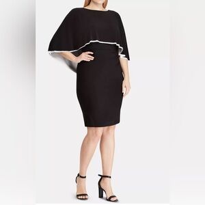 Lauren by Ralph Lauren Jersey Cape Dress Black white Size 14 MSRP $145 NWT